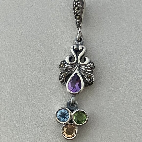 Multi-Gem 925 Sterling Silver Dangle Pendant - Picture 1 of 5